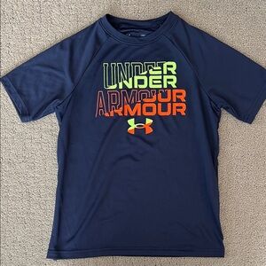Under Armour Kids Navy Tee with Neon Accents
